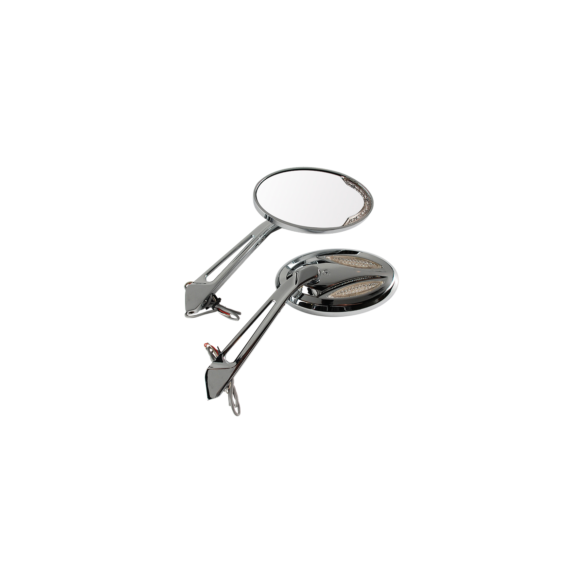 MotoTown Cateye-Style LED Turn Signal Mirror Pair - Chrome for 1965+ Harley-Davidson