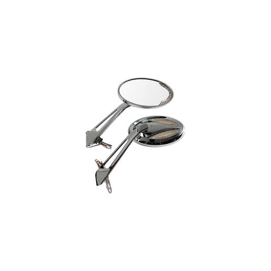 MotoTown Cateye-Style LED Turn Signal Mirror Pair - Chrome for 1965+ Harley-Davidson