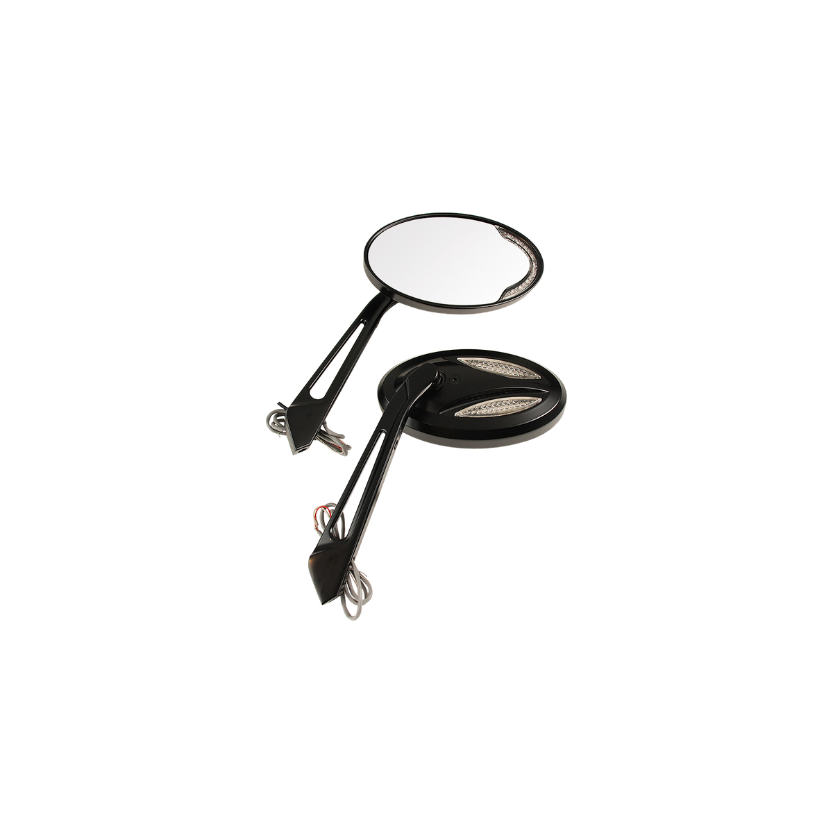 MotoTown Cateye 風格 LED 方向燈後視鏡組－黑色，適用 1965+ Harley-Davidson