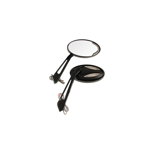 MotoTown Cateye-Style LED Turn Signal Mirror Pair - Black for 1965+ Harley-Davidson