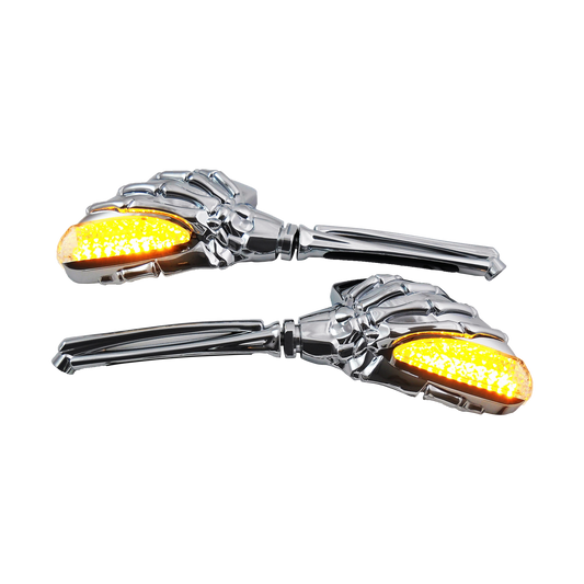 MotoTown Skeleton-Hand LED Turn-Signal Mirror Pair - Chrome
