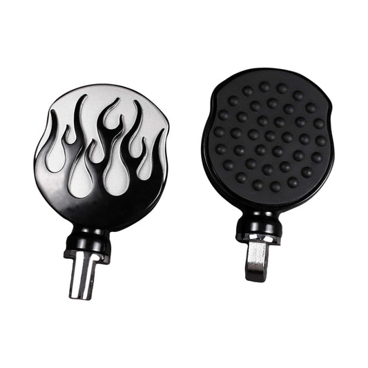 MotoTown black flame highway-bar footpeg set, front and rear views