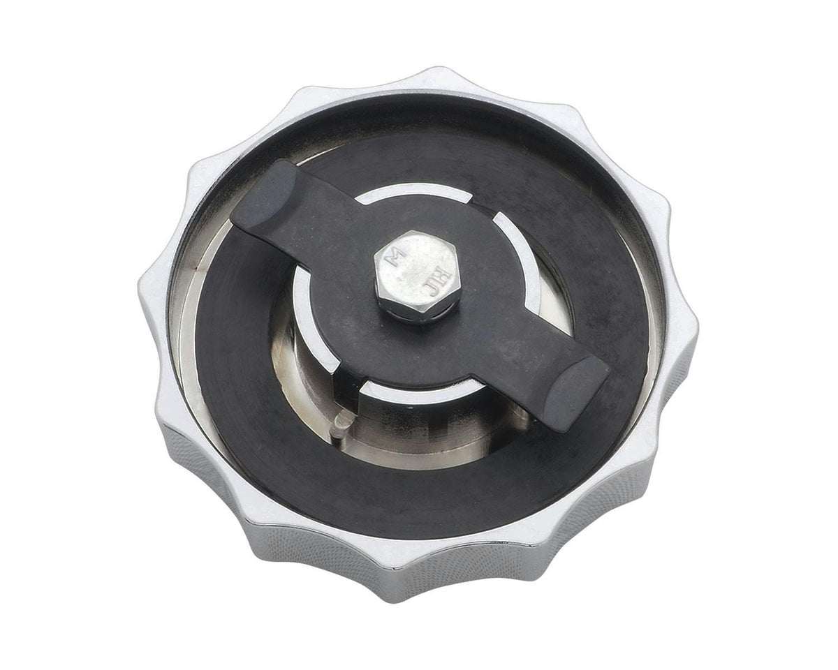 Neofactory 002696 chrome scalloped left fuel cap, underside cam plate and sealing gasket