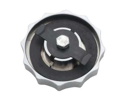 Neofactory 002696 chrome scalloped left fuel cap, underside cam plate and sealing gasket
