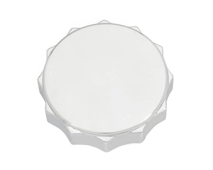 Neofactory 002696 chrome scalloped cam-type fuel cap, left, top view